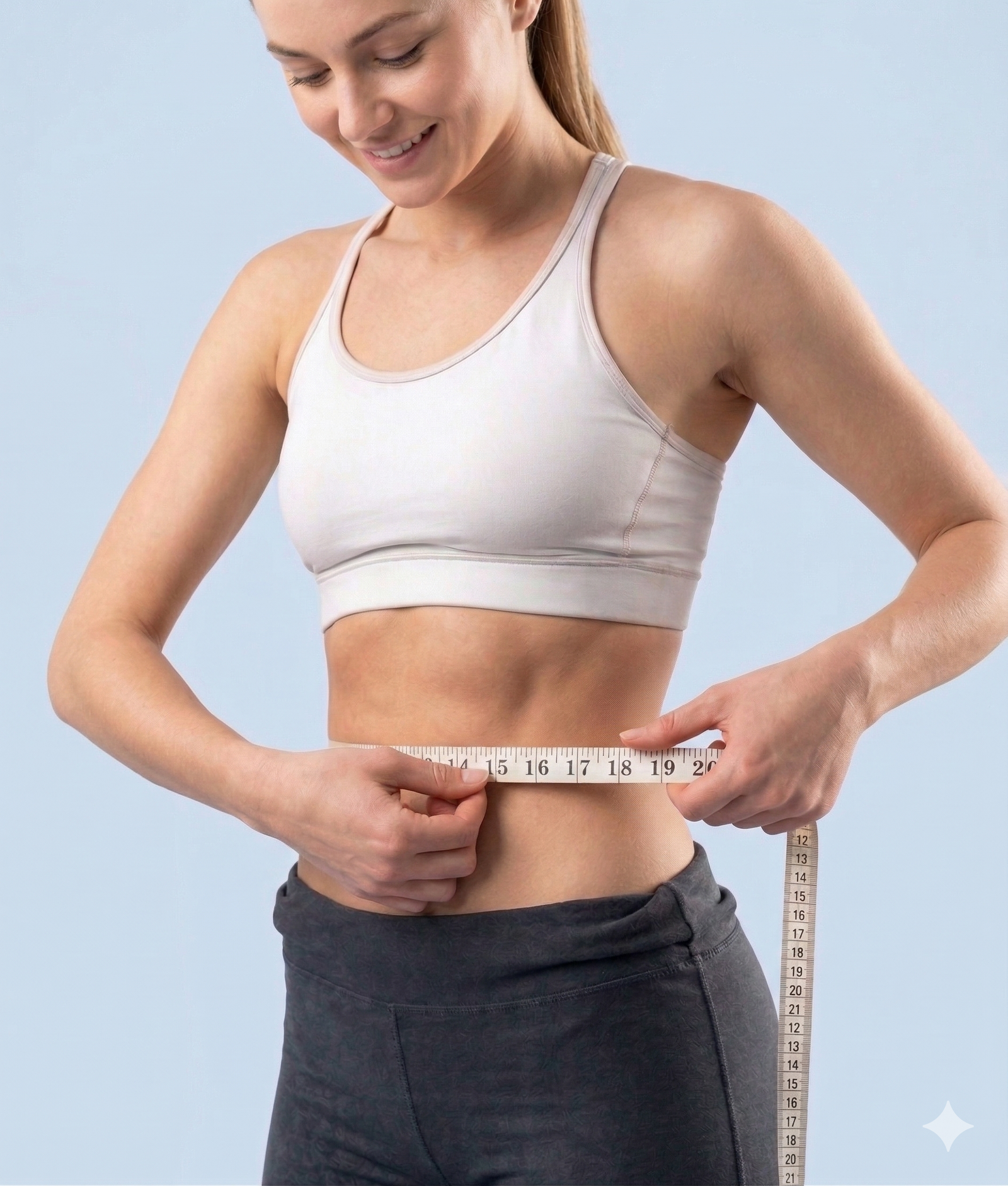 Woman measuring waist progress